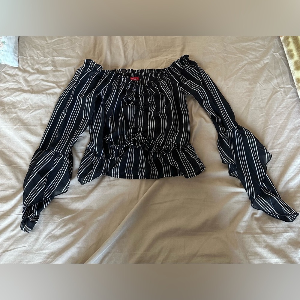 Guess - Black and White Striped Off-Shoulder Top | Size: XS | Brand New